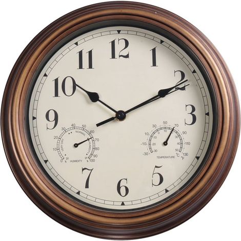 Horloge murale rétro de 30 cm (12 pouces), étanche, avec thermomètre et hygromètre, silencieuse pour l'intérieur et l'extérieur. (1/5)