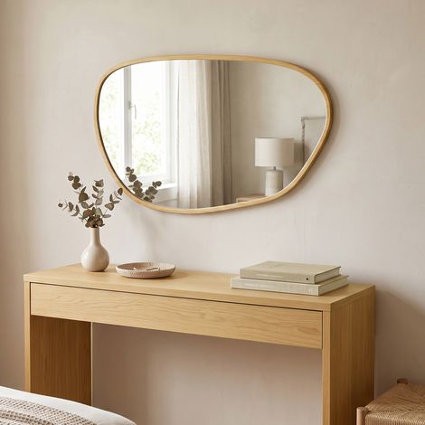 Miroir mural asymétrique décoratif 90x60cm en verre trempé pour salle de bain, chambre, salon, couloir, verre naturel (1/5)