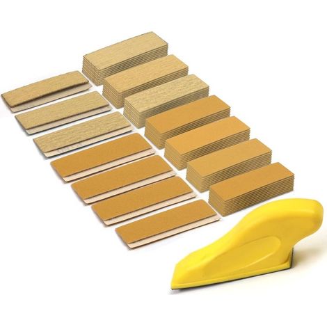 Set aus 70 Blatt mikrofeinen Schleifpapiers, 8,9 x 2,5 cm, Körnung 80 bis 600, für die Holzbearbeitung und Metallbearbeitung auf engstem Raum (mit Handauflage).