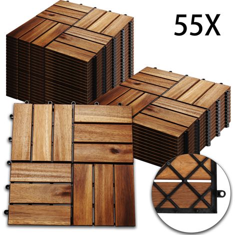 SWANEW 5m² Holzfliesen Mosaik Akazienholz Fliese 55 Stück 30x30 cm Balkonfliesen Gartenfliesen Terrassenfliesen für Garten Terrasse Balkon (1/5)
