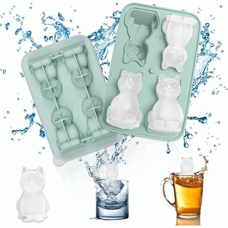 Vassoio per cubetti di ghiaccio in silicone con coperchio per cocktail, whisky e frutta - 4 grandi vassoi per cubetti di ghiaccio con design unici (1/5)
