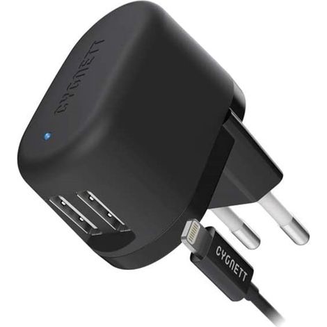 Cargador de pared de 3.4 A con cable Lightning de 1 m (UE) - Negro
