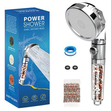 Pommeau de douche haute pression – 3 modes pluie, jets, massage – Filtration anti-calcaire – Installation rapide sur tuyaux standards-Karteo (1/5)