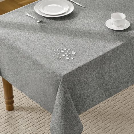 Nappe Extérieurs Rectangulaire 140x240 cm Anti Tache Nappes Gris en Aspect Lin, Déperlante (1/5)