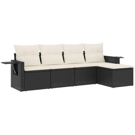 Set Divani da Giardino 5 pz Salotto da Giardino con Cuscini in Polyrattan Nero (1/5)