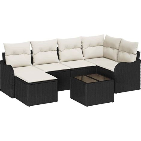 Maison Exclusive - Set Divano da Giardino 7 pcs Nero e bianco Poly Rattan