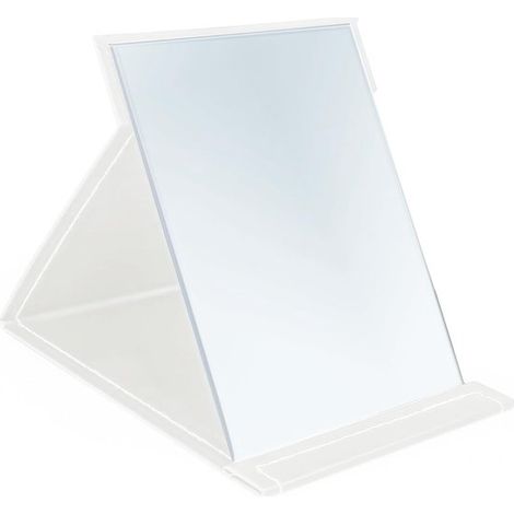 Miroir de maquillage - 25,2 x 17,8 cm - Blanc - Miroir sur pied pliable et portable - Étui en cuir PU inclus - Miroir de bureau pliable - Miroir de voyage (1/5)