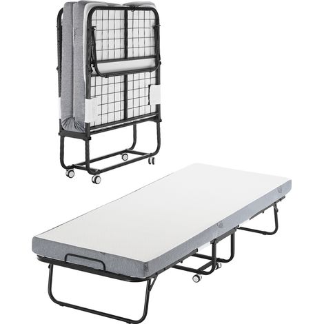 VEVOR Letto Pieghevole, 810 x 1900 mm con Materasso 100 mm, Letto Pieghevole Singolo con Robusta Struttura in Metallo e Materasso in Memory Foam, Letto Pieghevole Singolo Portatile per Adulti, Ospite