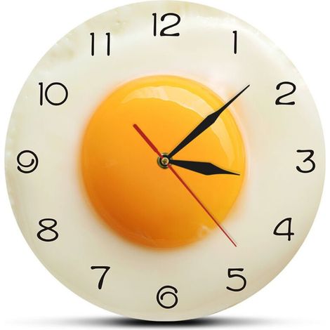 Horloge Murale de Cuisine Créative "Œuf sur le Plat" - Design Graphique 3D Petit-déjeuner - Décoration Murale pour Restaurant ou Maison - Silencieuse (1/5)