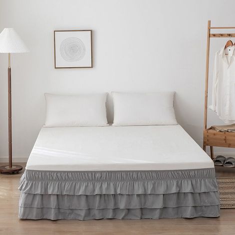Literie Jupes De Lit ​Ruffled 180x200/ Blanc Jupe Lit À Élastique Étanche À La Poussière Trois Côtés Cache-sommiers ​- Goutte 38 Cm De Hauteur (Color :Gris clair ，Size : 180X200+38cm) (1/5)