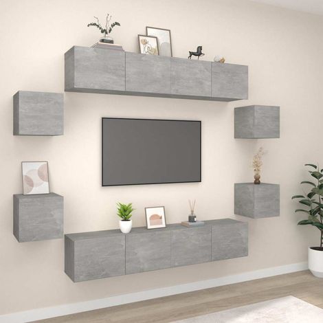 vidaXL Ensemble de meubles TV 8 pcs Gris béton Bois d'ingénierie (1/5)