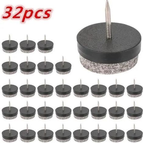 Patins de protection pour meubles - HAOPYOU - 32 Patins - Plastique ABS et métal - Noir et argenté - 24 mm (1/4)