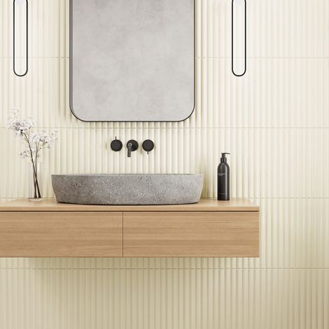 Glänzende Relief-Wandfliesen für den Innenbereich Beige Acanto 10x40 cm – Reeded Bone (1/3)