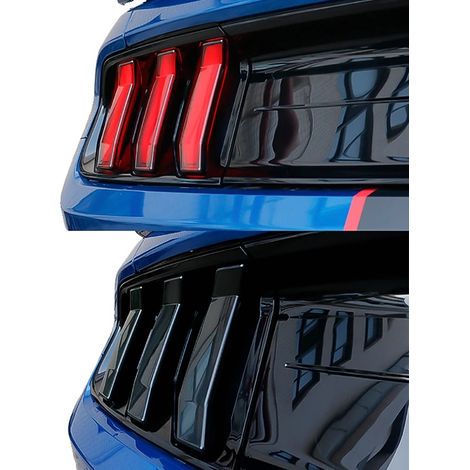 Cubierta de luz trasera, moldeada por inyección en policarbonato transparente, para Ford Mustang 2018-2023, certificación ISO 9001, acabado negro ahumado, fácil instalación. (1/5)