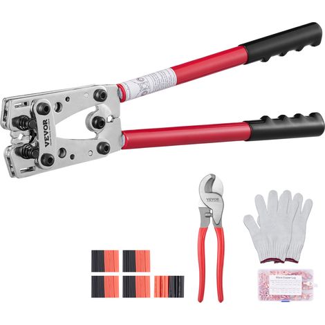 VEVOR Crimpzange Kabelschuhzange 6-50 mm², Batteriekabel-Crimpzange Batterieklemmen-Crimper, Crimpwerkzeug mit 6 Größen & 95 Kupferringverbinder, Kupferringklemmen-Crimpzange Kabelschneider (1/5)