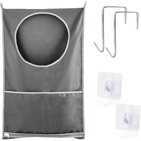 Sac à linge à suspendre, panier à linge réglable de grande capacité avec crochets en acier inoxydable et crochets adhésifs pour linge/déménagement/rangement (1/5)