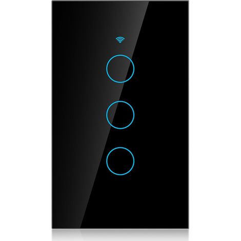 Interrupteur tactile WiFi à un seul cercle pour Alexa et Google, 3 voies, CA 90-250 V (noir, prise US) (1/5)