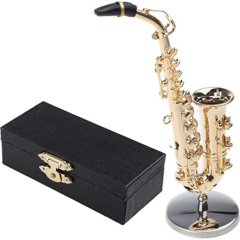 Mini-Saxophon, Musikinstrumentenmodell, Miniatur-Kupferbrosche, dekorativer Tischgegenstand mit 30 cm Altsaxophon. (1/3)