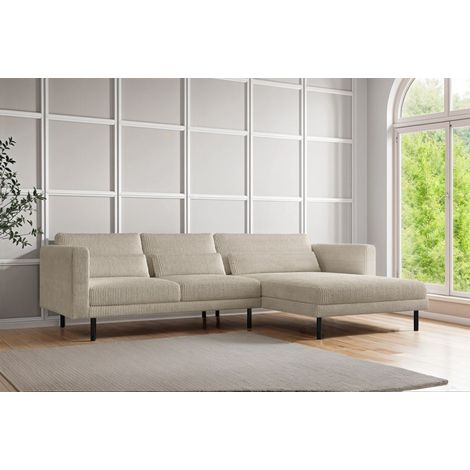 Ecksofa Designersofa AGADA in Stoff Poso Creme Ottomane Rechts (1/2)