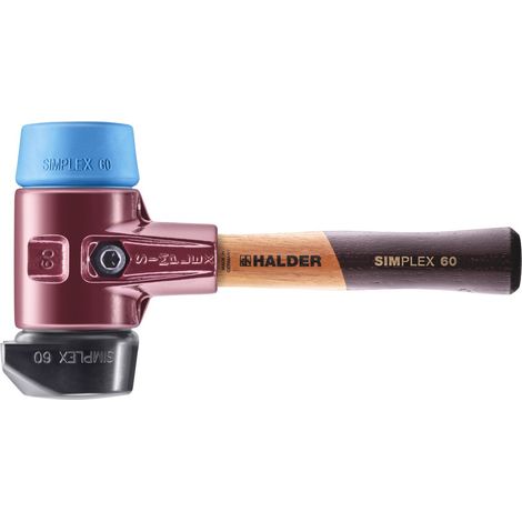 HALDER SIMPLEX Schonhammer Ø 60 mm Gummi schwarz / TPE-soft blau mit Standfuß kurzer Stiel mit Tempergussgehäuse (1/5)