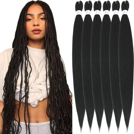 Long Braids Meches Cheveux pour Tresses Africaine pour Femme 36 Pouces Noir Naturelles Kanekalon Rajout Cheveux Tressés Pré-étirés 6 Paquets Synthétique Black Braiding Hair Extensions(1B) (1/5)