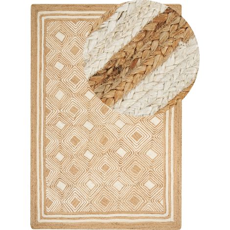 Alfombra de yute tejida a mano en estilo boho natural 200 x 300cm beige Mengen