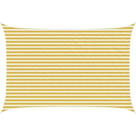 Voile d'ombrage à rayures jaunes et blanches, 3 x 4 mètres, en polyéthylène haute densité. (1/5)