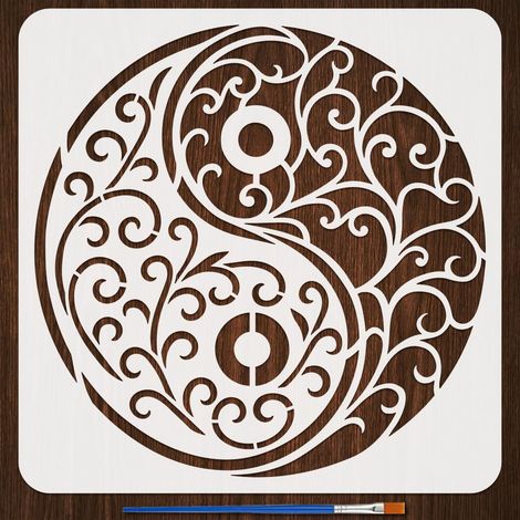 Pochoir de Peinture Brocart Yin Yang Avec Pinceau Pochoirs Réutilisables Yin Yang de 30x30cm Pochoirs Créatifs en Plastique pour Projets Artistiques et Décoration Intérieure (1/5)
