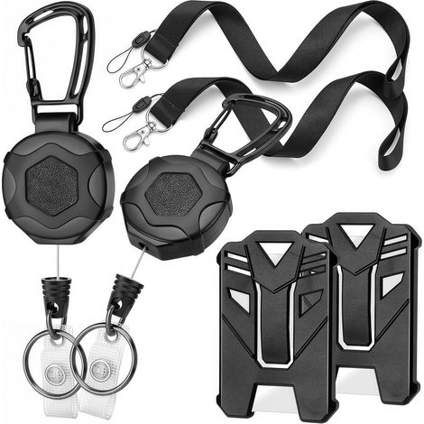 Lot de 2 Porte Badge Retractable, 2 Porte Clef Retractable + 2 Étuis pour Carte + 2 Cordon Badge, pour Clés avec Câble en Acier Rétractable de 80cm, pour D'Identité, Cartes D'accès, Bureau & École (1/5)