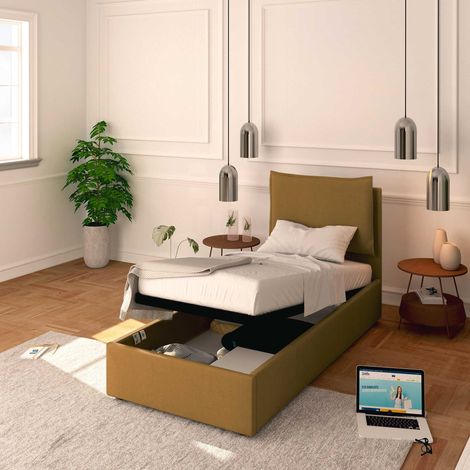 Baldiflex Letto Contenitore Singolo 80x190 Licia in Ecopelle con Rete a Doghe colore Nocciola Nougat (1/5)
