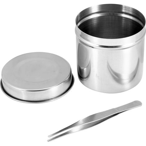 Bocal de stérilisation en acier inoxydable 9cm, boîte à alcool avec pince, conteneur de désinfection pour outils (1/5)