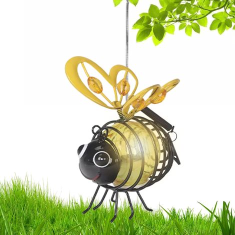Lampes solaires en forme d'abeille, lumières de jardin en forme d'animaux, design à ressort LED en métal avec crochet de suspension, décoration extérieure, idéales pour jardin, pelouse, cour (1/5)