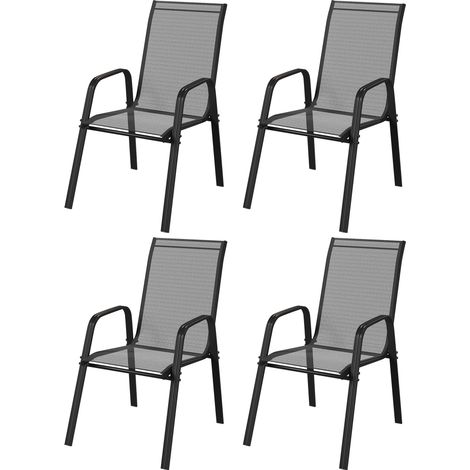 Outsunny Set con 4 Sedie da Esterno Impilabili, Braccioli in Metallo Nero