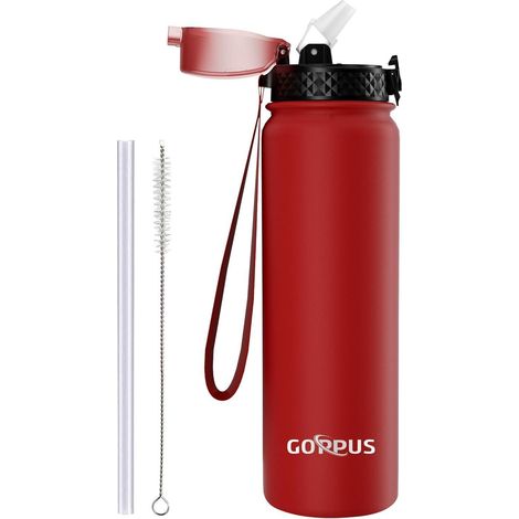 Thermosflasche Edelstahl Strohhalm Auslaufsicher 1L Rot 1000 ml (1/5)
