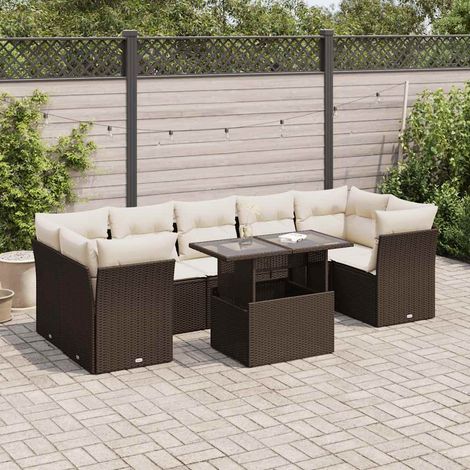 vidaXL Cuscini da giardino - Set Divani da Giardino 8 pz con Cuscini Marrone in Polyrattan (1/5)