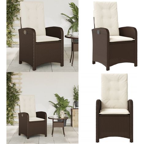 Chaise inclinable de jardin avec coussins marron résine tressée - Chaise de jardin avec coussin - Chaise de jardin marron (1/5)
