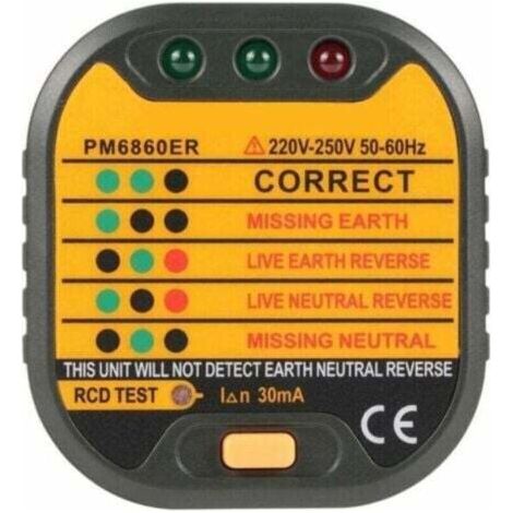 Testeur de Prise Electrique PM6860BG/DR/ER avec Test RCD et GFCI - Compact pour Sécurité Domestique EU 220-250V 50-60Hz 5mA (1/4)