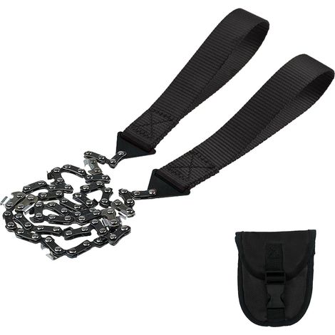 60 cm Handkettensäge – Verstärktes Nylon – Effizientes Schneiden in beide Richtungen – Camping, Wandern, Überleben – Schwarz mit Scheide (1/5)