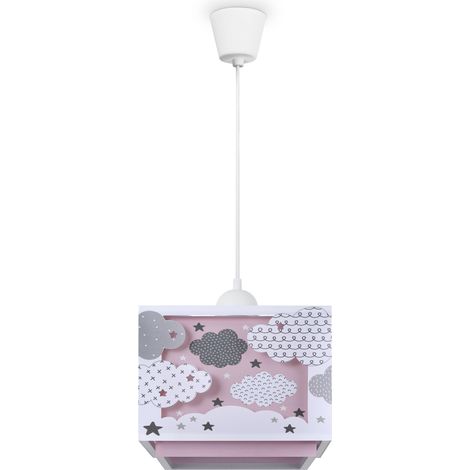 Paco Home Kinderzimmer Hängelampe Lampenschirm Stoff Regenbogen Stern Löwe Dino Mond Pendelleuchte - Typ 1, Pink