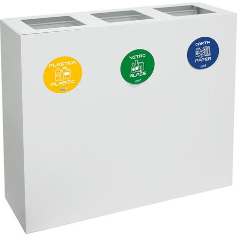 Pattumiera per Raccolta Differenziata 3 Scomparti 180 L 90x30x80 cm in Acciaio Verniciato Bianco