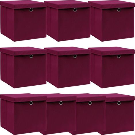 Boîtes de rangement 10 pcs Rouge foncé 32x32x32 cm Tissu