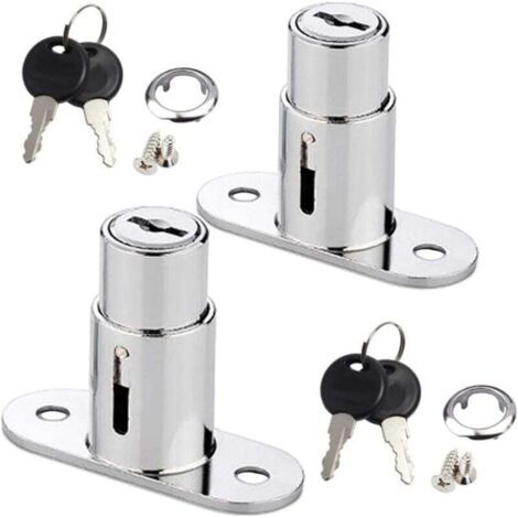 Pair Schubladenschloss, Kolbenschloss, Schiebetürschloss, Druckknopfschloss für Aktenschränke, Schiebetürschlösser (Silber)