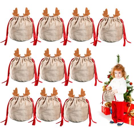 Sac à cordon de Noël, sac cadeau en bois de cerf, pochette d'emballage pour décorations de Noël (1/5)