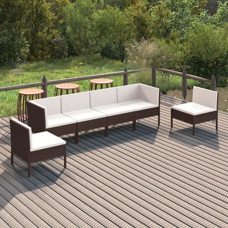 6-tlg. Garten-Lounge-Set mit Auflagen Poly Rattan Braun (1/5)