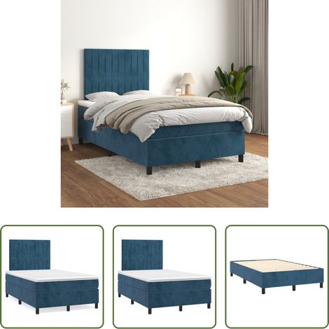 Samtbett -  Boxspringbett mit Matratze Dunkelblau 120x200 cm Samt (1/5)