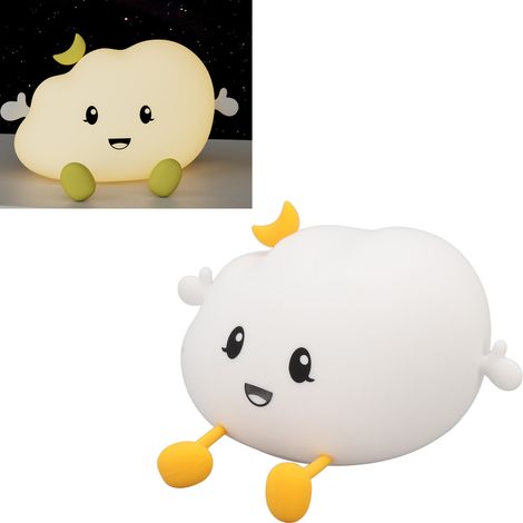 Kleine Wolken-Tapping-Lampe, cartoonförmige Silikonlampe, Kindergeburtstagsgeschenk, siebenfarbige Lampe mit Fernbedienung zum Schutz der Augen und zur Förderung des Schlafs. (1/5)