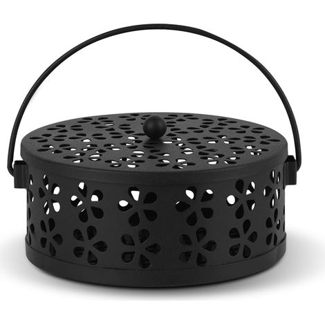 Support anti-moustiques en fer avec poignée, rond, résistant à la chaleur, pour la maison, le bureau et le camping (noir, 1 paquet) (1/3)