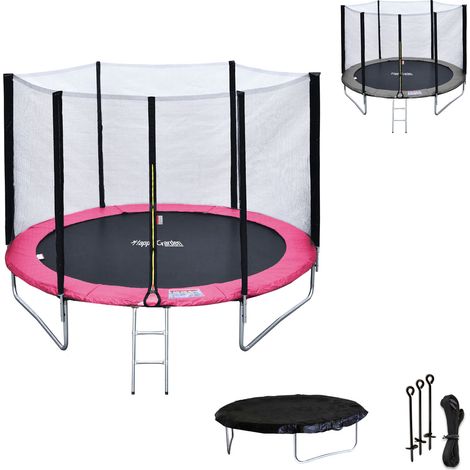 Pack Premium Trampoline 180cm réversible rose / gris CAIRNS + filet, échelle, bâche et kit d'ancrage (1/4)