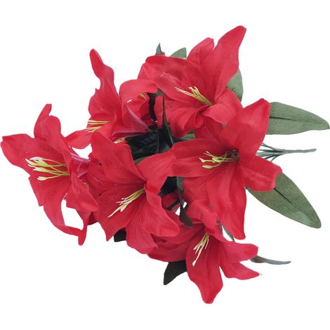 Lys artificiel têtes Faux Fleur artificielle Décoration de fête mariage Bouquet Maison Hôtel Bureau Jardin Artisanat Art Décor-rouge 10 (1/4)