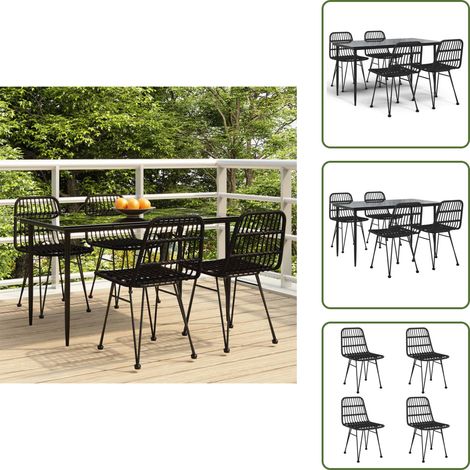 Arredamento da esterno - vidaXL Set da Pranzo da Giardino 5 pz Nero in Polyrattan - Tavolo in vetro temperato
